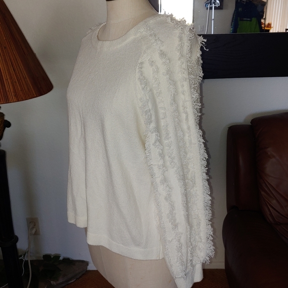 1. State Fringe Sleeve Boy Meets Girl Crewneck Sweater Antique White - Picture 6 of 8